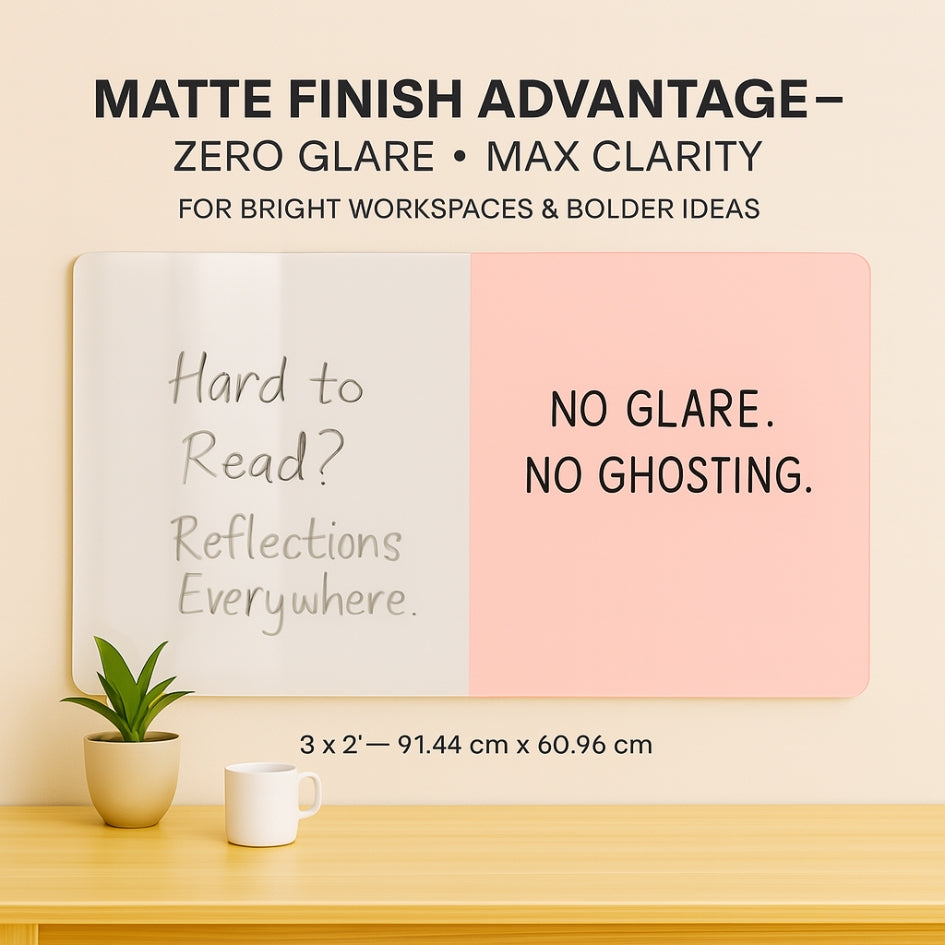 Magnetic (Frameless Anti-Glare) Glass Wipe Boards - Pink Cloud