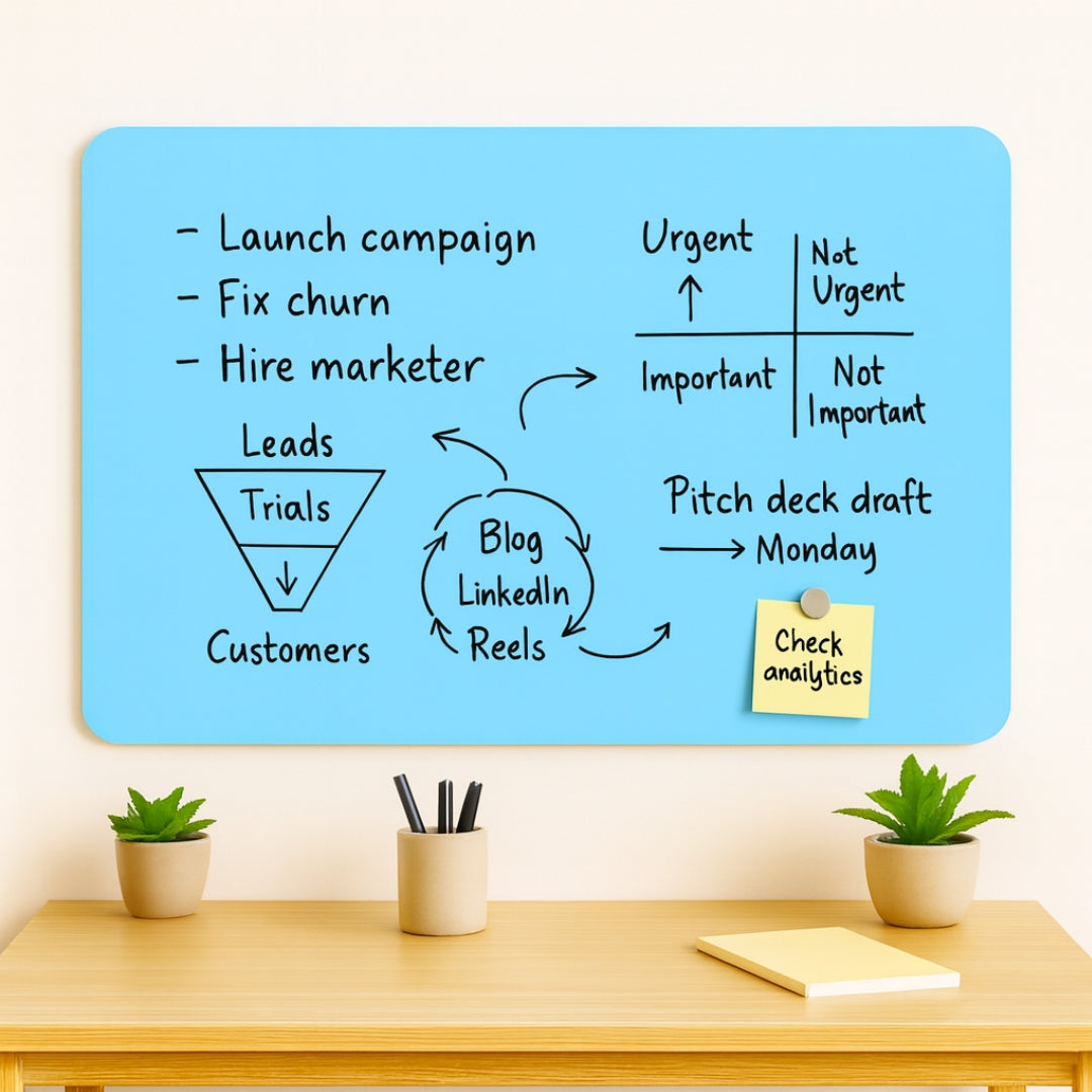 Magnetic (Frameless Design) Glass Writing Boards - Blue Breeze